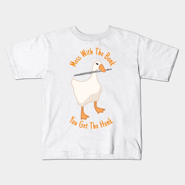 Combative Flute Goose Kids T-Shirt by Artstuffs121